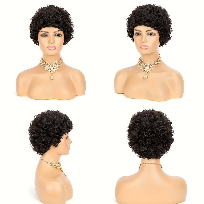 Pixie Cut Wig rambut manusia keriting rambut manusia Wig mesin penuh dibuat gelombang air 180D Wig pendek untuk wanita Wig keriting pendek Brasil