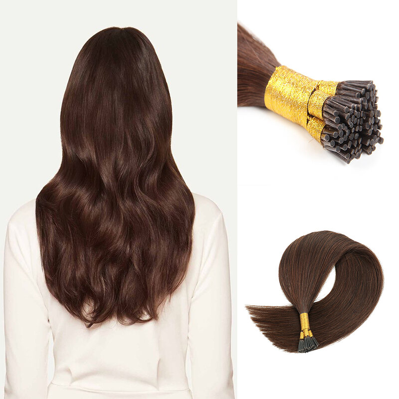Proste I Tip przedłużanie włosów ludzkich 14 "-24" końcówki Fusion urządzenie do mikro pierścień włosów Remy prawdziwe ludzkie włosy na kapsułce 100s/zestaw
