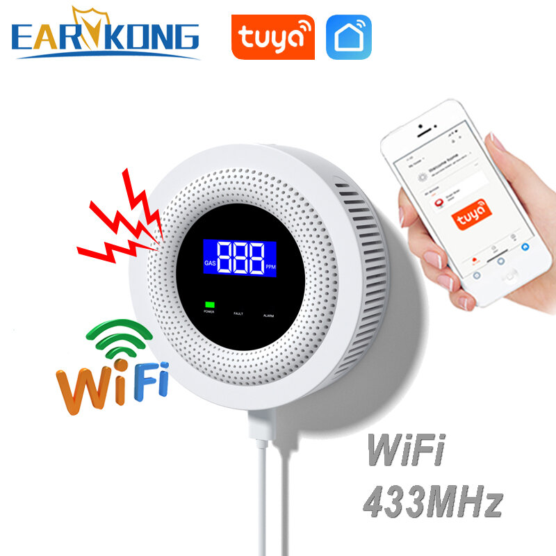 Tuya WiFi Detektor Kebocoran Gas Alam 433MHz Sensor Kebocoran Gas Mudah Terbakar Nirkabel Alarm Keamanan Dapur Rumah Aplikasi Kehidupan Pintar
