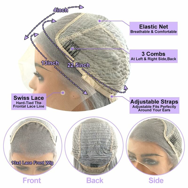 Парик из человеческих волос серебристо-серого цвета 13x4 Для Женщин, парик из серых волнистых волос на сетке спереди, бразильские волосы с предварительным выщипыванием, прозрачный парик на сетке спереди
