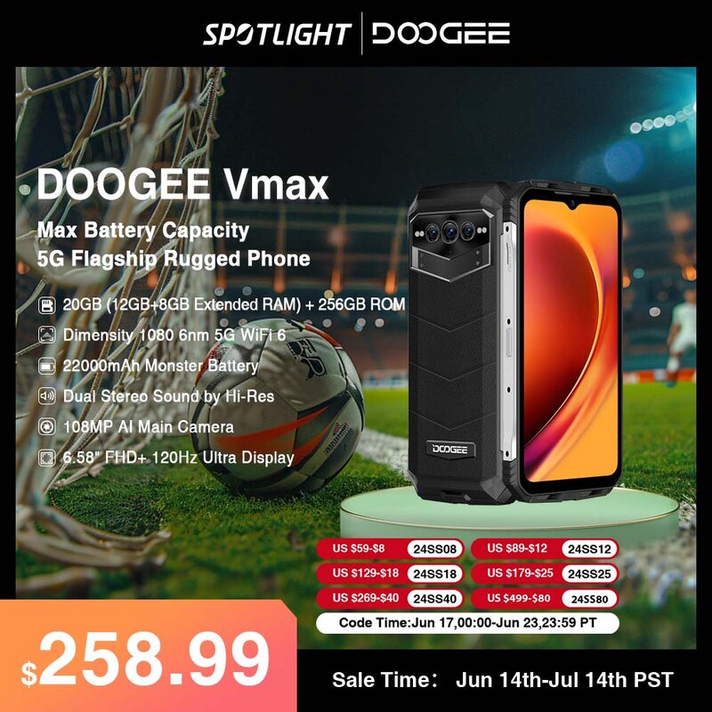 DOOGEE V Max 5G 6.58" 120Hz Dimensity 1080 Hi-Res 108MP AI Main Camera Octa Core 12GB RAM+256GB ROM 22000mAh