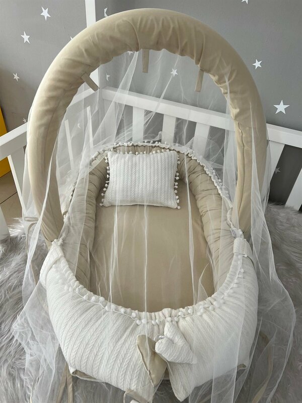 Роскошный дизайн Babynest с москитной сеткой из трикотажной ткани ручной работы и игрушечным устройством