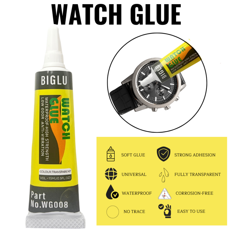 BIGLU 15ml Transparent Soft Waterproof Universal DIY Adhesive Glass Cover Seal Metal Frame Jewelry Smart Watch Repair Glue
