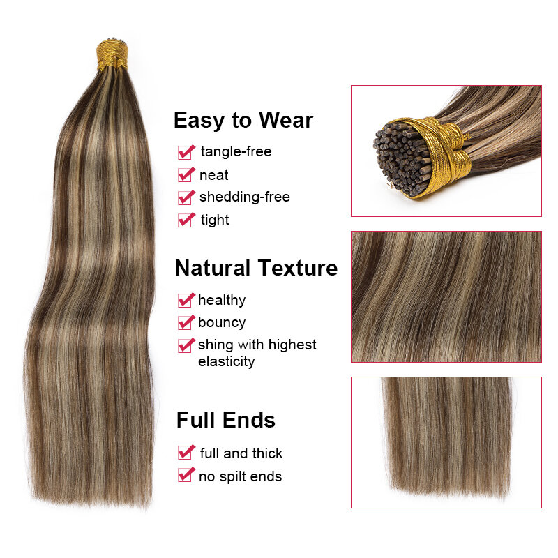 Rechte Natuurlijke Fusion Hair Extensions Machine Gemaakt Ik Tip Remy Human Hair Extensions 50 Stks/set Keratine Capsules Blonde Gekleurde