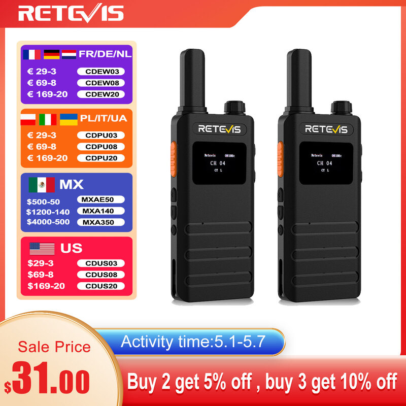 Retevis B63S Walkie Talkie with LCD Screen Portable Ultra-thin Walkie-talkie PMR/FRS License-free Two Way Radio Type C Charging