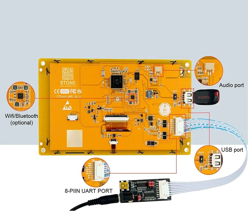 Последовательный ЖК-модуль TFT с диагональю от 4,3 до 10,1 дюймов, с сенсорным экраном, программным обеспечением и программой для Arduino ESP32 STM32 PIC и промышленного использования