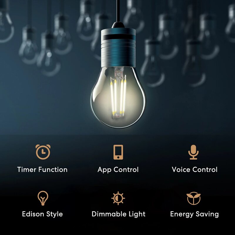 Meross homekit inteligente wi-fi lâmpada led com luz regulável e27 vintage lâmpada de poupança de energia suporte alexa google home smartthings