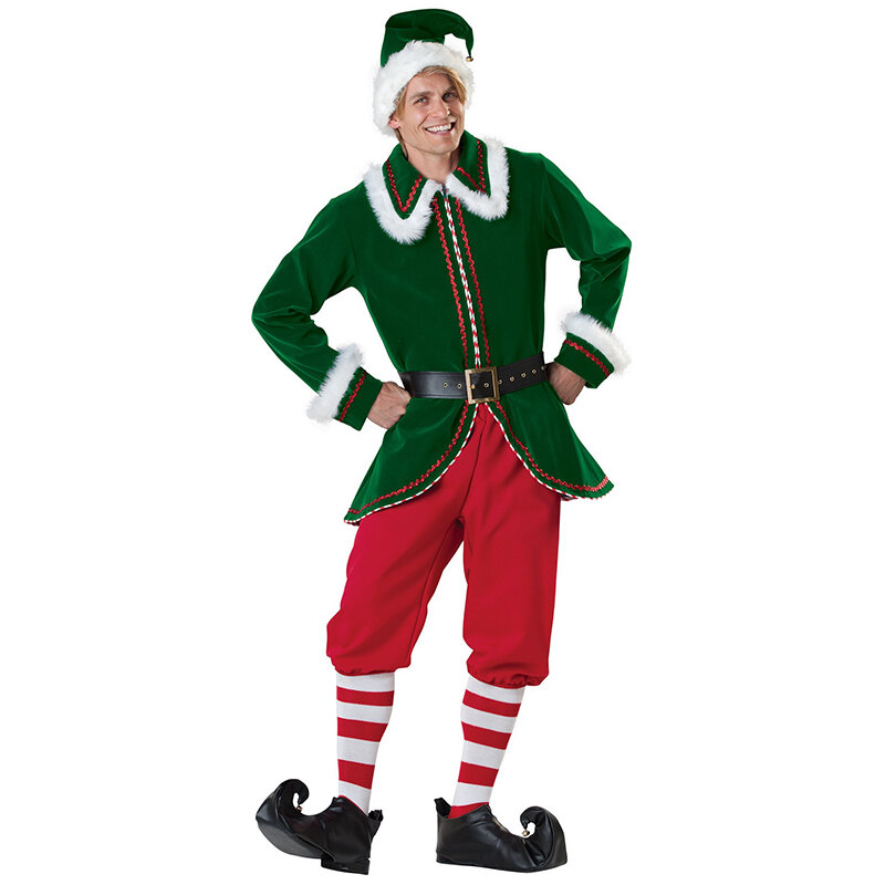 Volwassen Christman Nieuwe Jaar Vakantie Cosplay Mannen Kerstman Elf Kostuum
