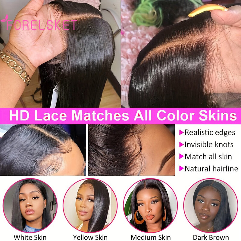 Perruque Lace Front Wig 100% brésilienne naturelle, cheveux lisses, 13x4, pixie hair, soyeux, pour femmes
