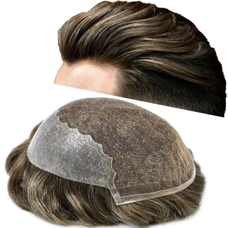 Мужские Сменные человеческие волосы #430, протез в форме блока, швейцарское кружево с полиуретановой основой, 6 дюймов, дышащие черные шиньоны для мужчин