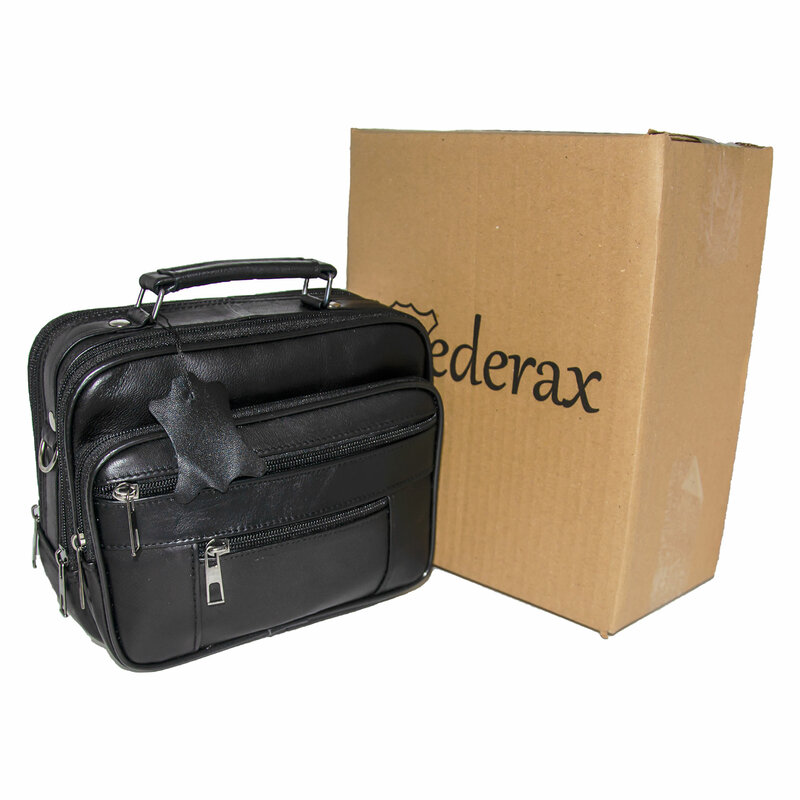 Lederax – sac à main en cuir véritable pour hommes, sacoche à bandoulière horizontale, étui en acier, multi-poches, souple