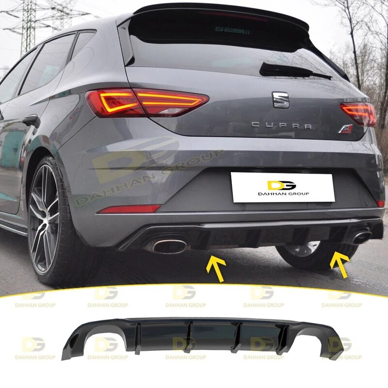 Seat Leon MK3.5 Facelift 2017 - 2020 Max Design Rear Diffuser Left and Right Single Output Piano Gloss Black Surface Plastic