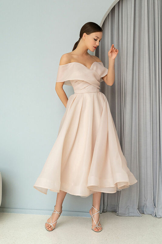 Vestido de dama de honra do ombro, V-Neck A Dress for Wedding, Tea Length, Vestido de festa formal, Champagne Tea Dress, 2024