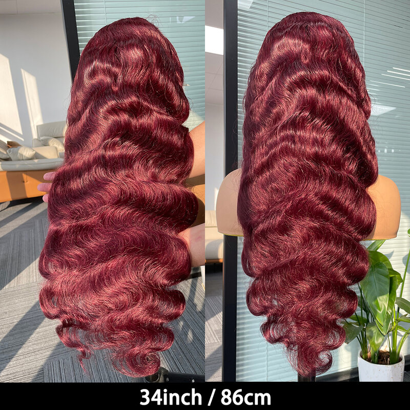 Wig depan renda gelombang Burgundy 99J 250% 13x6 HD Wig Frontal renda transparan 30 32 34 inci Wig rambut manusia berwarna merah