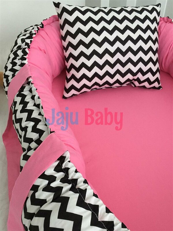 Handmade Black Zigzag Pink Luxury Orthopedic Babynest