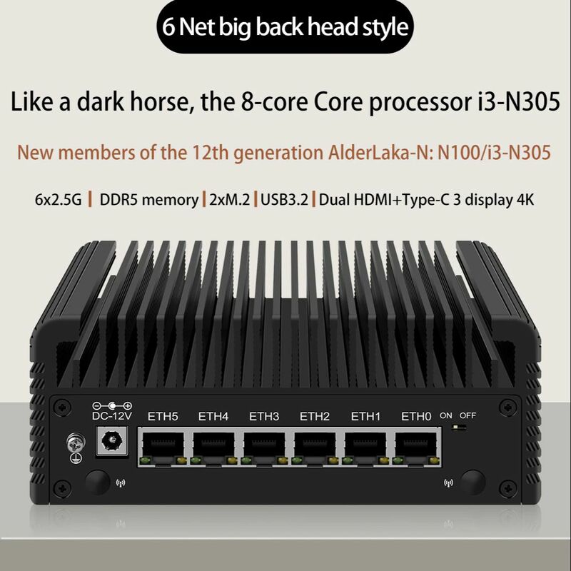 2.5GbE Firewall Appliance Intel i3 N305 6* Intel I226 Ethernet Port DDR5 4800MHz Nvme Storage Mini PC Router TPM2.0 AES-Ni ESXI