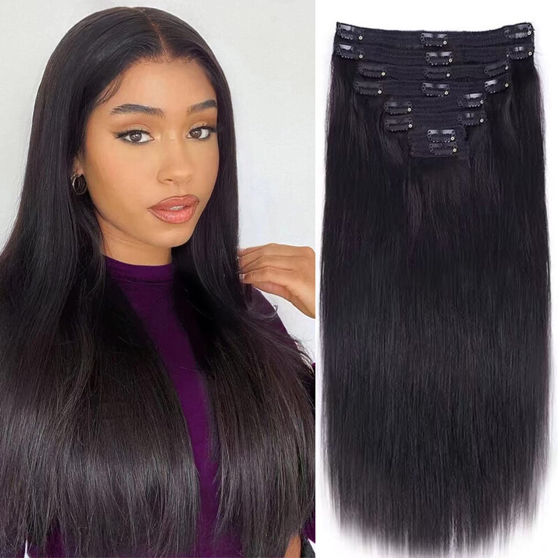 Clip in Hair Extensions Real Human Hair Straight Clip ins Remy Human Hair Invisible Natural Straight Seamless Clip on Human Hair