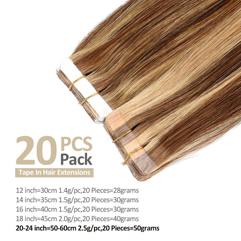 Taśma w prawdziwe ludzkie włosy do przedłużania włosów 12-24 Cal brazylijskie Remy przedłużanie włosy na taśmie bezszwowe proste taśma do włosów in 20/40pcs