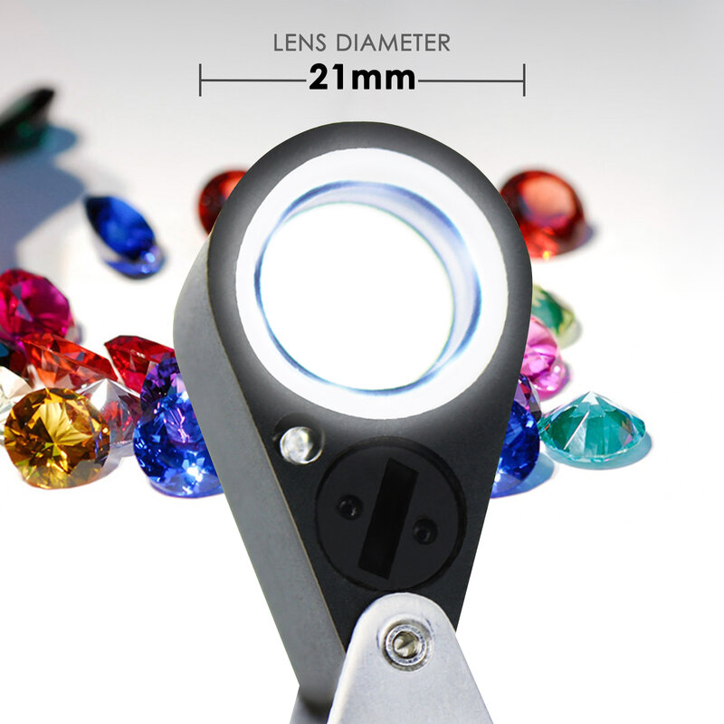 مكبر صغير للمجوهرات مع ضوء LED و أشعة تحت البنفسجية ، عدسة ثلاثية ، عملة عملات معدنية غير ملونة ، ختم صناعة الساعات ، تكبير 20 ×