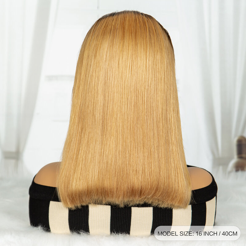 Wig Bob lurus pendek T1B-27 kepadatan 250% 13x4 Wig Frontal renda transparan untuk wanita rambut manusia Remy Brasil Wig Bob berwarna