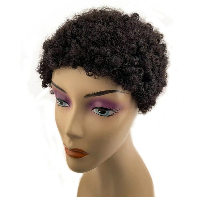 Pelucas de cabello humano rizado corto para mujeres negras, corte Pixie corto, cabello Remy brasileño, rizo en espiral, suave, barato, envío gratis