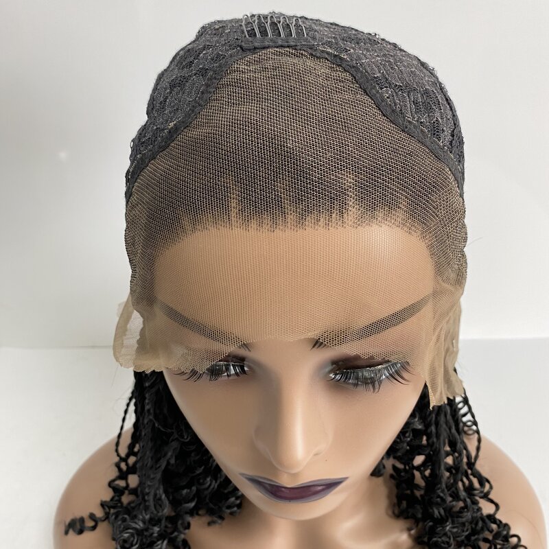 20 Inches Long Twist Braids Black Color Synthetic Hair 180% Heavy Density Lace Front Wig for Woman