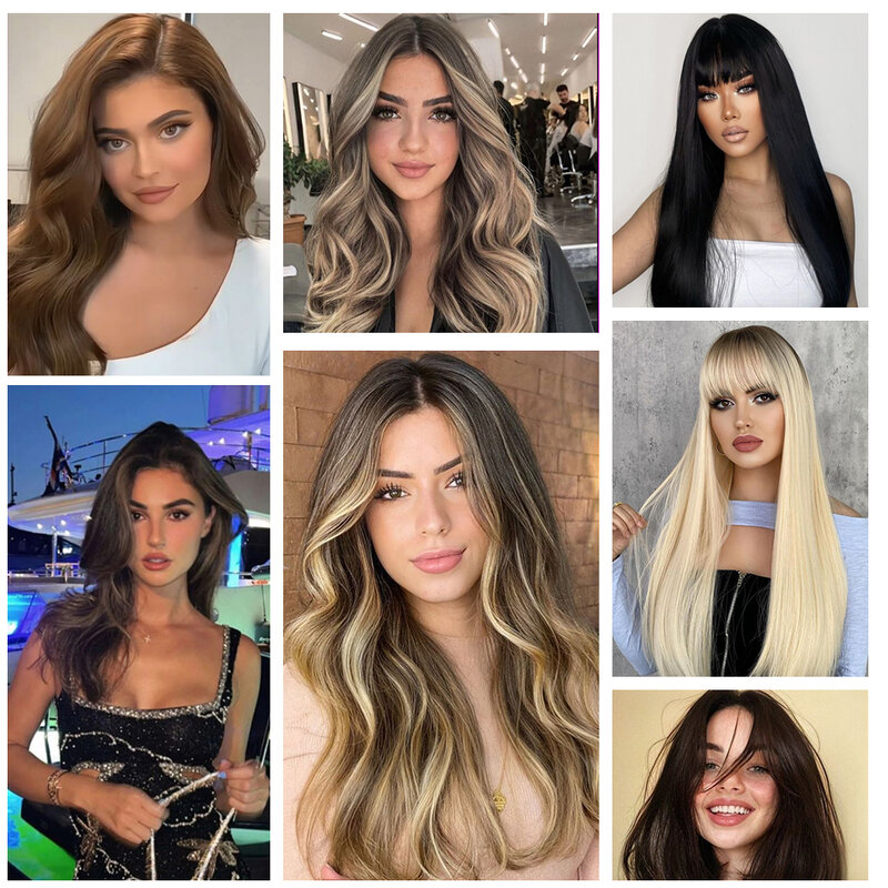 Clip In Human Hair Extensions Straight Natural Light Brown Honey Ombre Balayage Black Hair Pieces Clip-in Full Head For Women