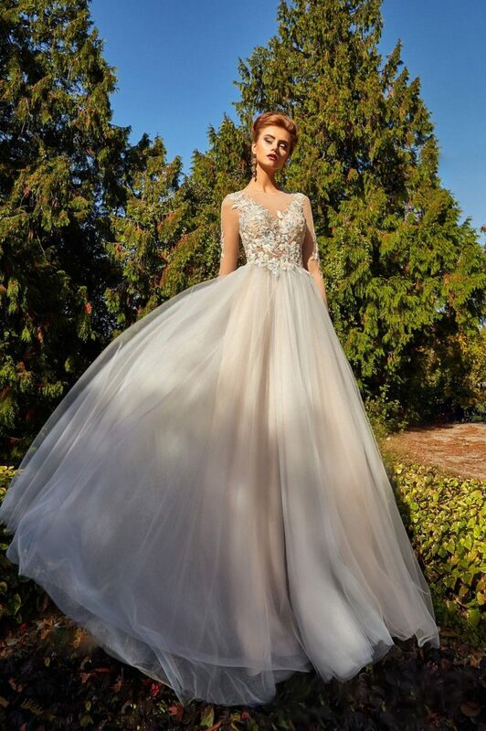 Gaun pengantin renda Formal, gaun pengantin lengan panjang leher ilusi A, gaun pengantin renda kereta api dengan 2024 applique