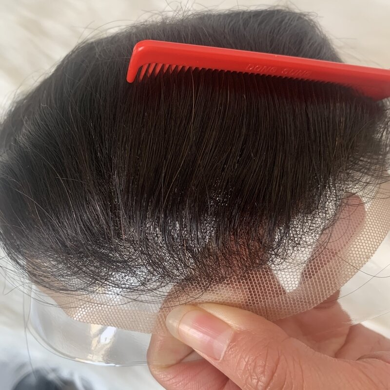 Rambut palsu manusia untuk pria kulit tipis PU 8*10 rambut lurus wig pria warna alami pengganti rambut untuk sistem rambut manusia Pria