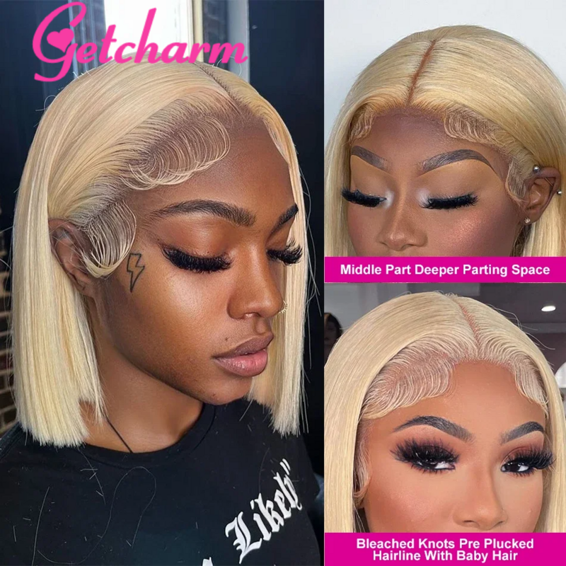 Short Cut 613 Bob Wig Pre Plucked Bone Straight Blonde 613 Hd Lace Frontal Wigs 13x4 HD Lace Front Human Hair Wig Closure Wigs