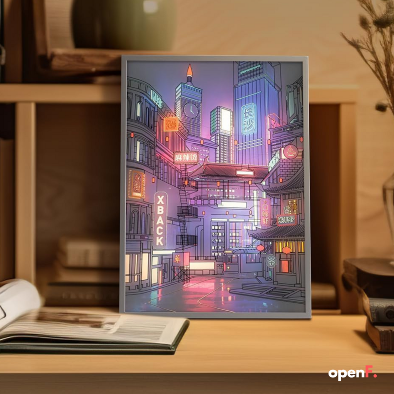 애니메이션 LED 아름다운 도시 야경 조명 그림, HD 그림 좁은 베젤, USB 플러그 디밍, 로맨틱 홈 장식, 야간 램프