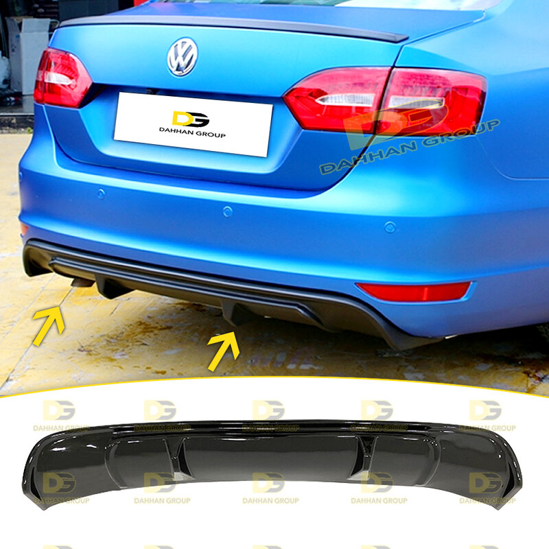 V.W Jetta MK6 2010 - 2014 Rear Bumper Diffuser Spoiler Wing Splitter Without Exhaust Outputs Piano Gloss Black Surface Plastic