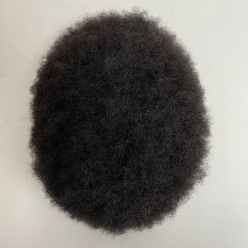 Substituição brasileira do cabelo humano virgem, peruca cheia do laço do afro para homens pretos, cor preta natural, raiz de 4mm, # 1b