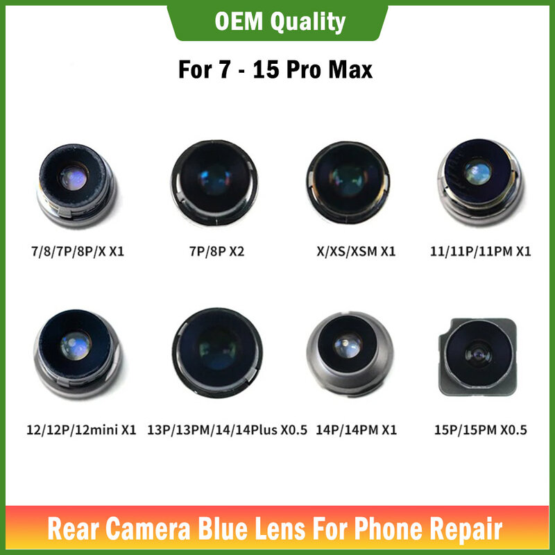후면 카메라 블루 렌즈 부품, 아이폰 15 14 13 12 11 프로 맥스 7 8 플러스 X XS XR XSM 미니 후면 카메라 수리 교체 액세서리