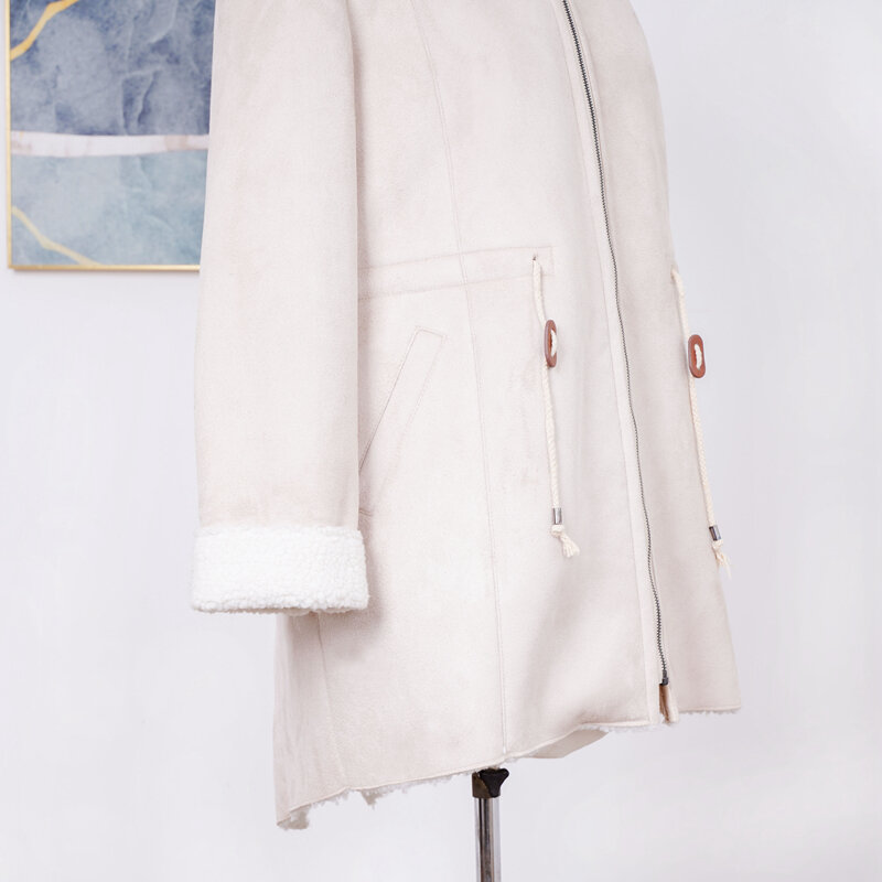 Winter Suede Jacket Women Thick Warm Fashion Zipper  Wool Coat Female Shearling Overcoat Korean Style Clothing Female