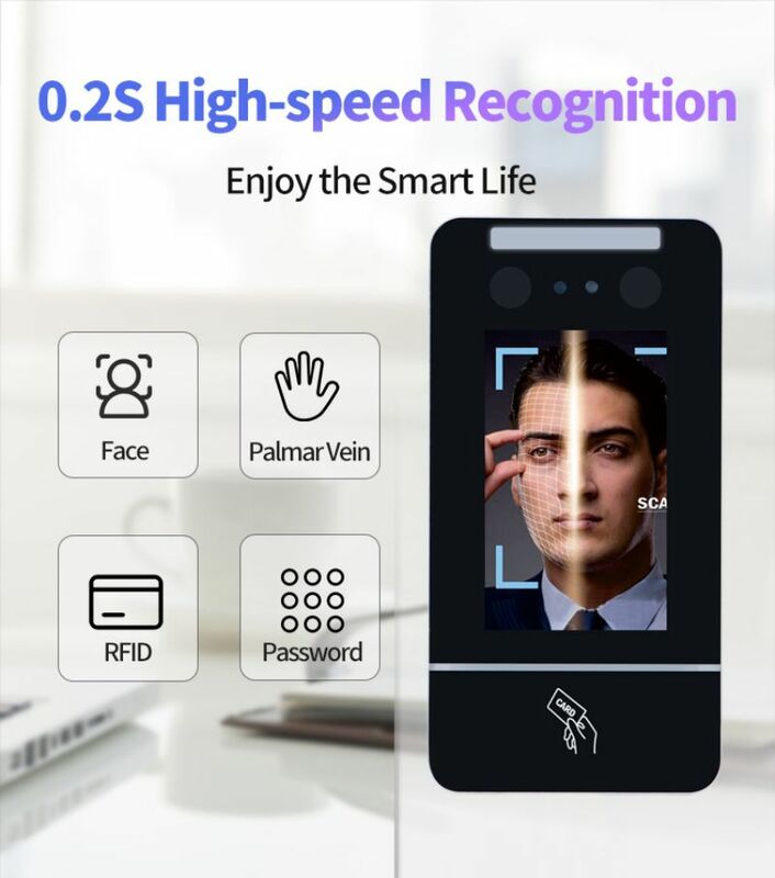 Face Palm Recognition Smart Lock, impressão digital, controle de acesso, biométrico, tempo, sistema de fixação, luz visível, SDK livre, 4"