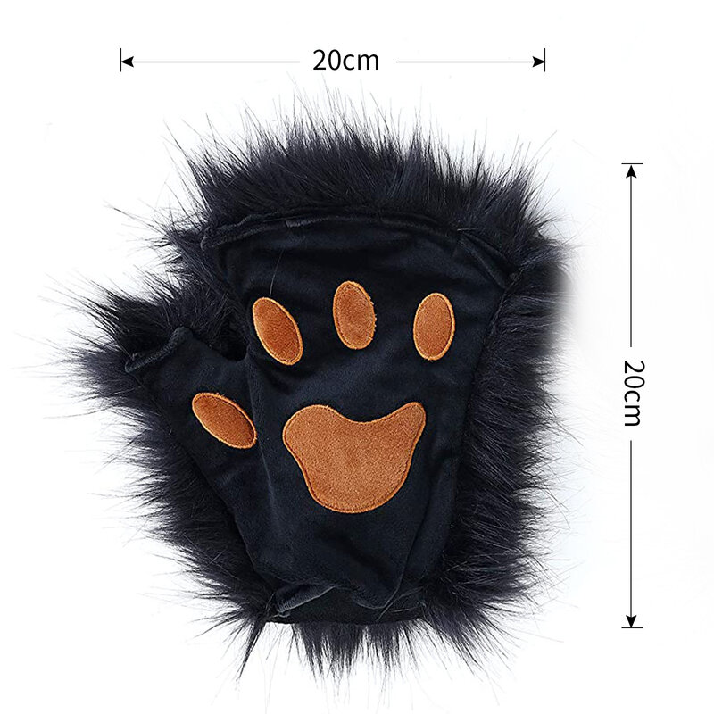 Lolita Simulation Beast Claw Plush Cat Halloween Prop Women Fox Furry Ears Tail Gloves Sets
