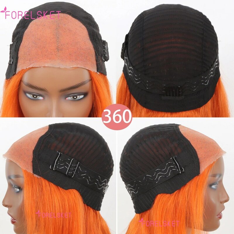 Wear Go-Peluca de cabello humano brasileño para mujeres negras, postizo de encaje frontal 6x4, corte bob corto, Color rojo brillante, sin pegamento, Color burdeos, 350