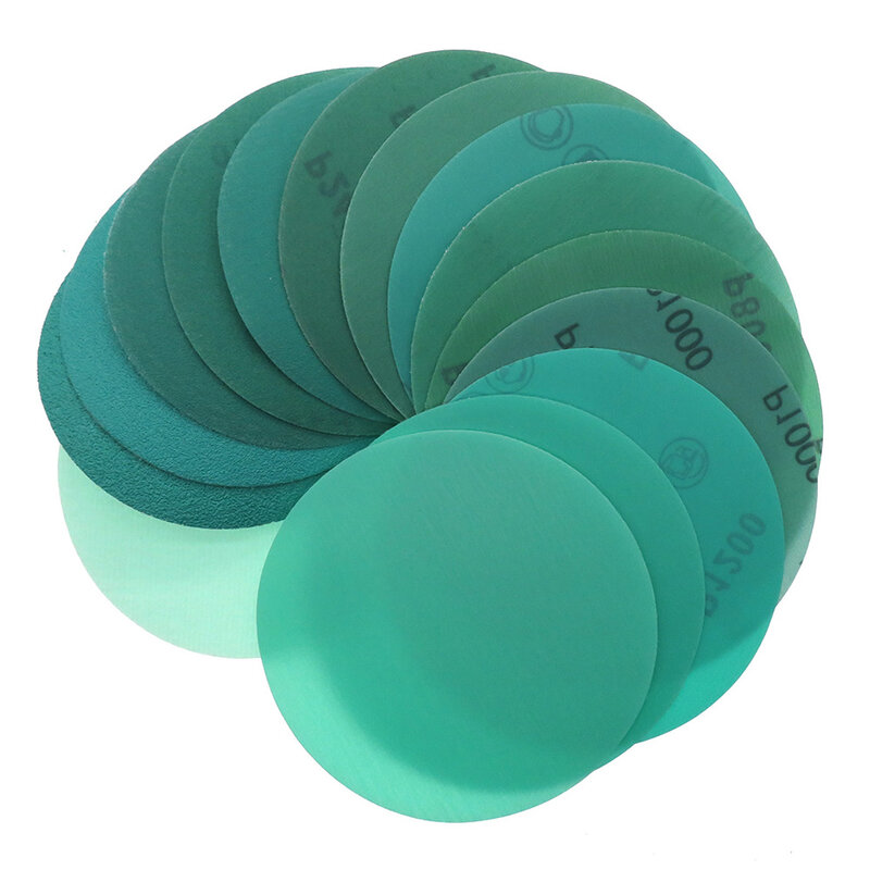 Hoja de pulido de película de poliéster de lijado verde de 5 pulgadas disco trasero flocado papel de lija verde arena seca Arena de agua 125MM