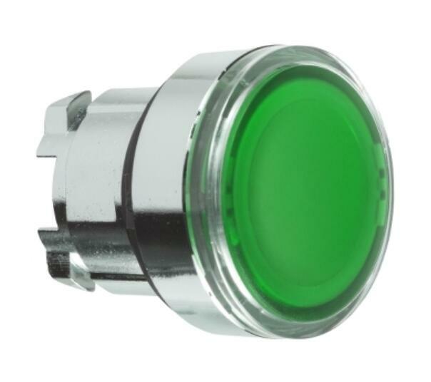 Zb4ba38 cabeça para botão iluminado, harmony xb4, metal, flush verde, 22mm, led universal, para lenda de inserção