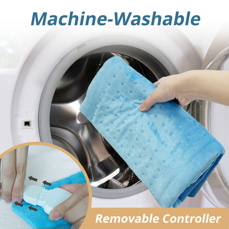 Almohadilla calefactora MYNT con controlador de mano extraíble y Material suave lavable de calentamiento rápido para la cintura del hombro trasero (azul)