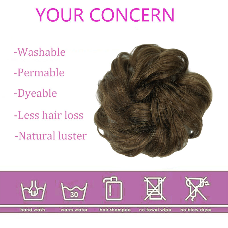 Natural Wavy Bun Extensões para Mulheres, Messy Rose Bun, Real Curly Hair Pieces, 100% Cabelo Humano, Castanho