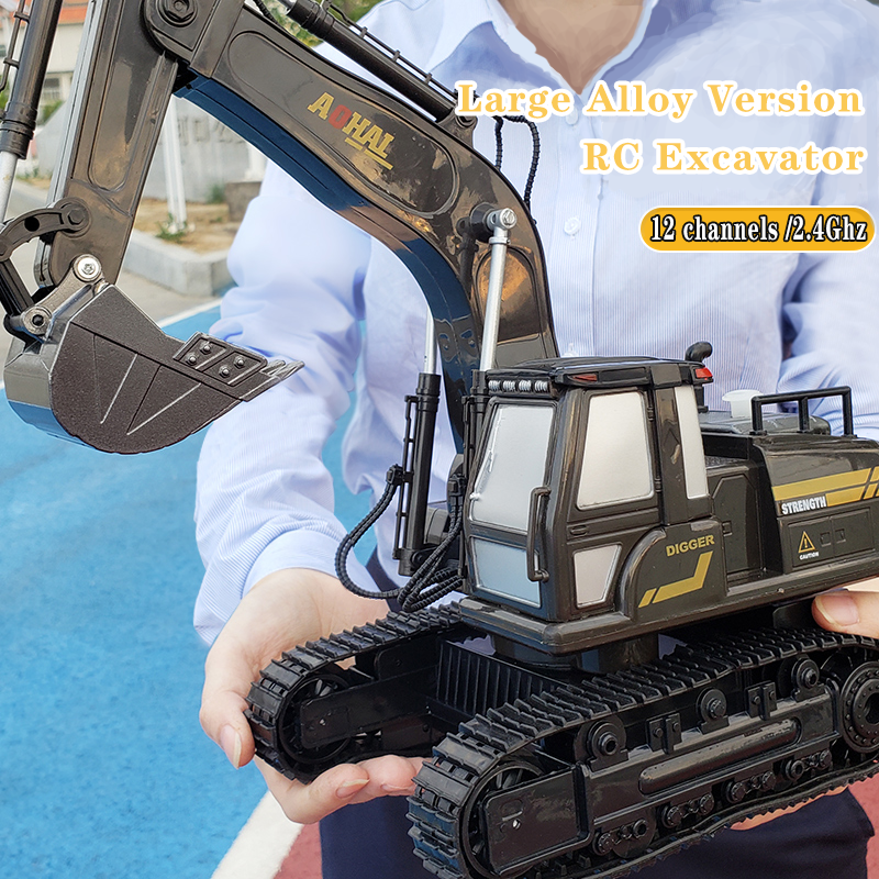 Alloy RC Excavator 12-channel Large Remote Control Engineering Vehicle Multi-functional Lighting and Audio Sound Real Simulation