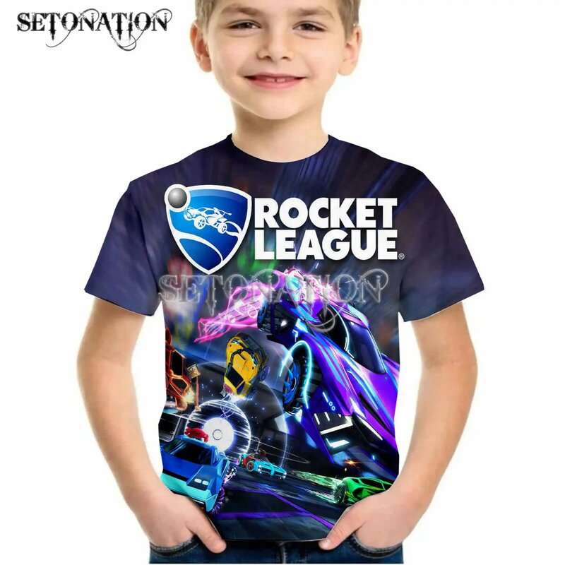 T-shirt Rocket League imprimé en 3D pour garçons, chemise à col rond, manches décontractées, vêtements pour enfants, anniversaire, été, Kawaii, 2022