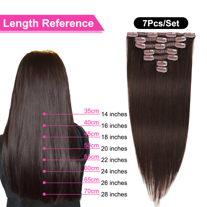 SMATE Clip en extensiones de cabello humano, 2 #, cabeza completa, cabello brasileño, Remy, 100% cabello humano, 120G, 7 unids/lote por paquete