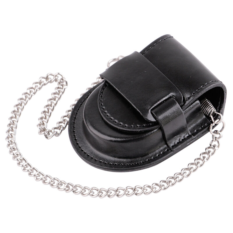 Fashion Male Black Brown Cover Vintage Classic Pocket Watch Box Holder Storage Case Coin Purse Pouch Bag With Chain