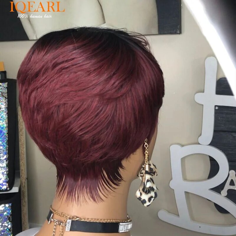 Short Bob Wigs Human Hair Pixie Cut Wigs with Bangs Highlight Blonde Remy Human Hair for Brazilian Afro Women Glueless Wig