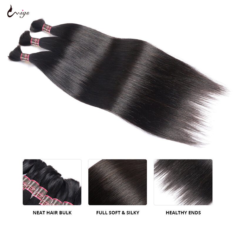 Bulk Human Hair Straight Bulk For Braiding Brazilian Remy Hair Weaving 100% Unprocessed No Weft Human Hair Extensions 100g/pc