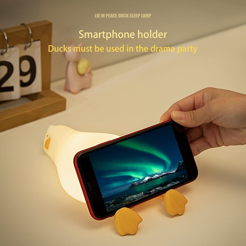Lampe LED Squishy Canard Rechargeable, Canard pio Couché, Mignon Canard Lumineux, Silicone, Dimmable Veilleuse, oral et