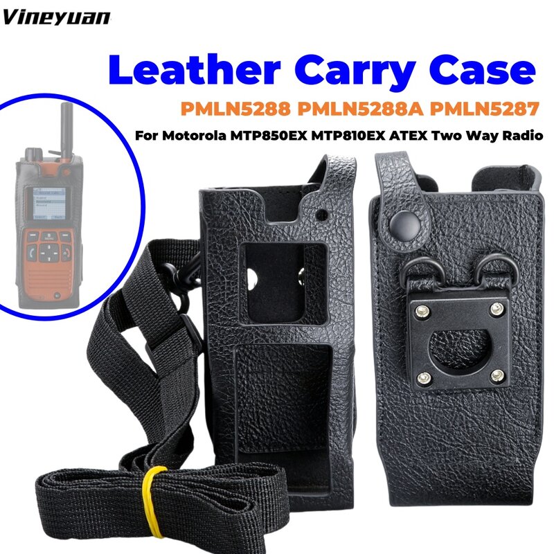 Hard Leather Carrying Holder Holster Case with Adjustable Shoulder Strap Compatible for Motorola MTP850EX MTP810EX ATEX Two Way